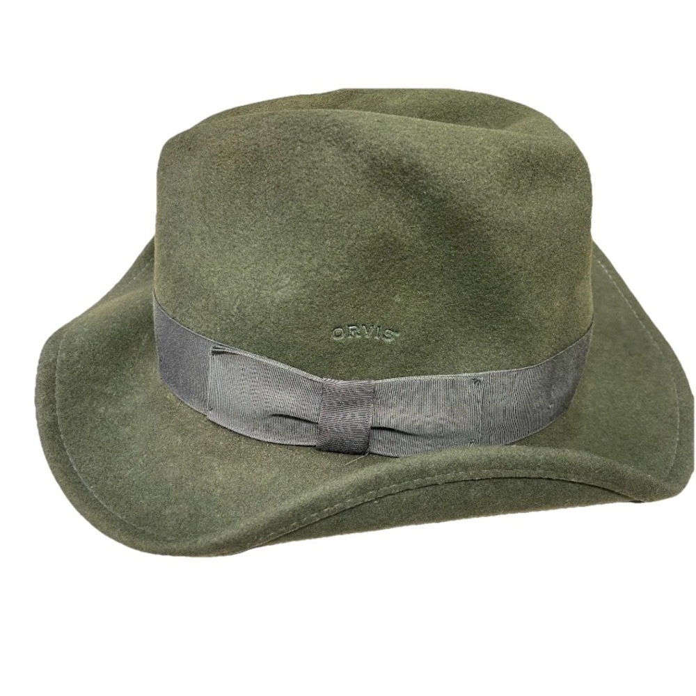 Vintage Orvis Fedora Hat Mens Olive Green Preppy Wool Lite Felt Packable Army